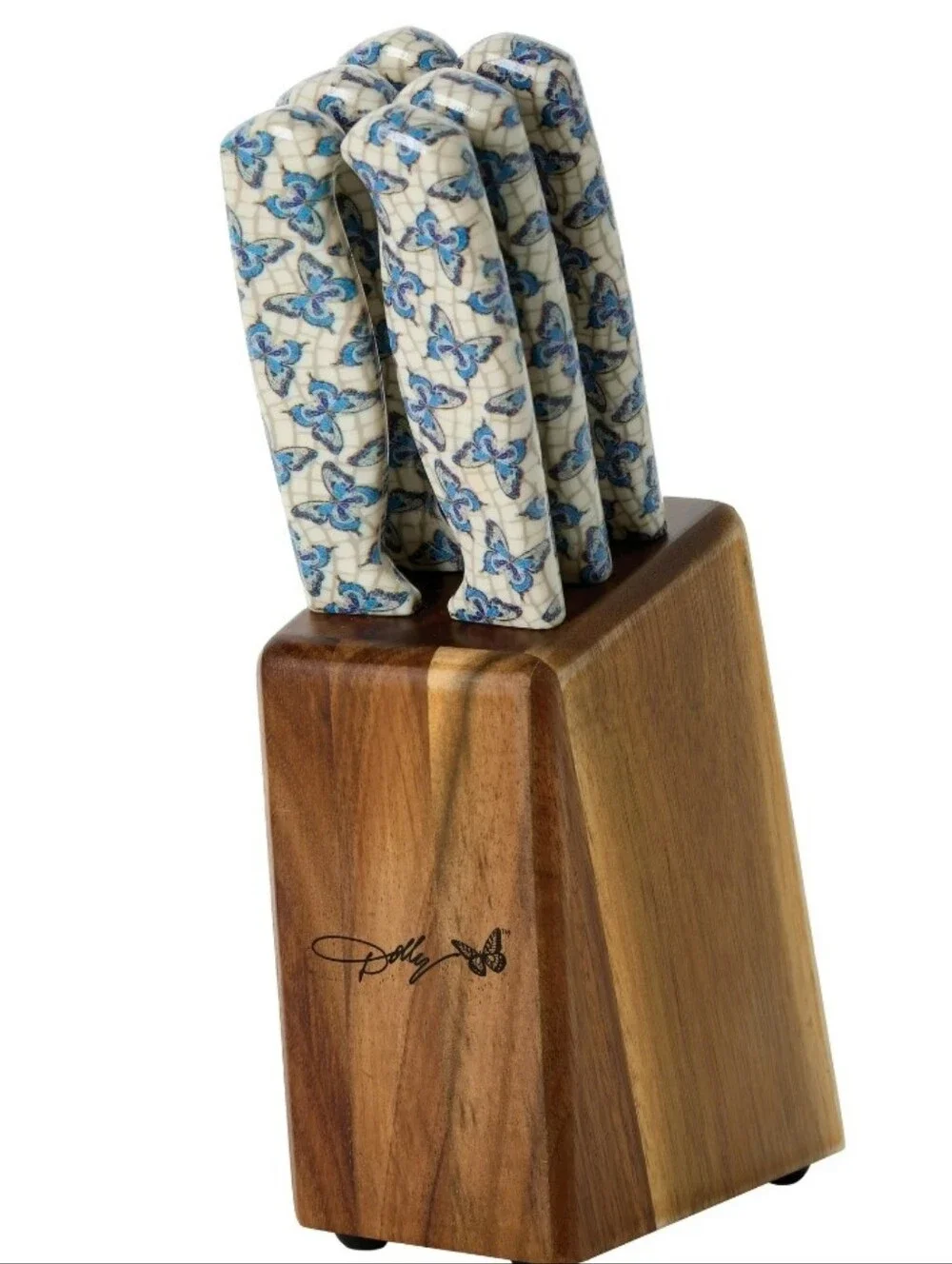 Dolly Parton Butterfly Print 7-PC Steak Knife Set w/Wood Block